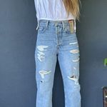 Levi's Ribcage High Rise Destructed Straight Jeans in Wash Haleys Comment US 28 Photo 3