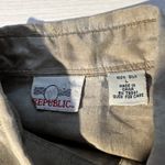 Republic Denim Womens L 100% Silk Blouse LS Tan Brown Distressed Boho Festival Size L Photo 4