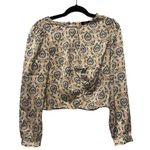 Milk & Honey Long Sleeve Cropped Blouse 70s Style Zipper Side Size M Floral Size M Photo 0