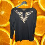 Bob Mackie  Black with Yellow Paisley Long Sleeve Lightweight Sweater‎ Photo 1