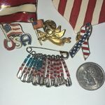 Lot of 7 Red White Blue Stripes & Stars American Flag Pins Brooches Photo 2