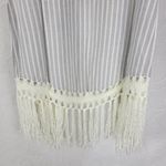 Indigo Thread Co Vest XS Blue White Striped Duster Crochet Fringe Open Front Photo 5