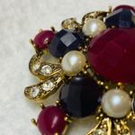 Rounded Swirl Statement Brooch Pin Vintage Faceted Stones Faux Pearl Rhinestones Photo 8