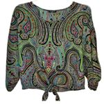 cha cha vente  Blouse Top Multi Color Paisley Tie Front Waist Top Size Medium Photo 0