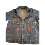 Holiday Embroidered Novelty Shacket Ice Skaters Denim Jacket Winter Teacher M Blue Size M Photo 1