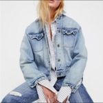 Free People  Sequin Glam Denim Jacket in Indigo Blue Size Small Photo 0
