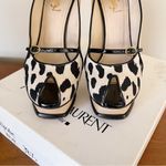 YSL • Tribute 105 Pump canvas leopard Mary Jane heels patent leather platform Tan Size 7.5 Photo 4