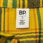 BP Plaid Frayed Hem Flannel Button Up Top - Yellow Multi - Small Photo 9