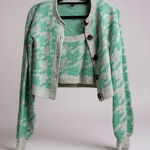 Wild Fable Houndstooth Knit Crop Cardigan Tank Set Teal Mint Women M Photo 0