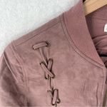 On The Road  Mauve Pink Faux Suede‎ Lace Up Zip Front Bomber Jacket Photo 2