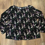 Ann Taylor  Black Purple White Floral Long Sleeve Blouse Bell Sleeve Medium Photo 0