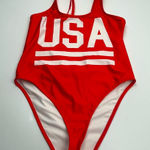 Chubbies  Patriotic One‎ Piece Swimsuit Womens Size Large Res White USA Summer Photo 0