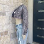 HYFVE  Cropped Animal Print Distressed Denim Jacket Women’s large Photo 8