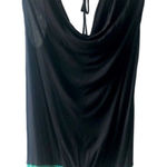 Vintage black scoop neck top medium gold metallic stripes Y2K cut out retro 90s Photo 0