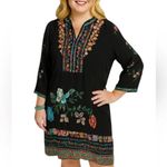 Johnny Was Mabel Silk Embroidered Tunic Dress XL Black Multicolor Floral Photo 3