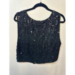 VTG TINA Black Sequin Beaded Vest Women Small 15.5"x18" Silk Cropped Evening Photo 6