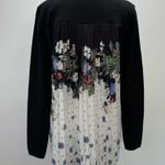 Chico's Chico’s Black Long Sleeve Sweater with Pleated Chiffon Floral Print Back Sz 1/M Photo 2