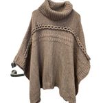 Simply Vera by Vera Wang Poncho Sweater XS/SM Cable Knit Turtleneck Beige Ribbed Tan Photo 1