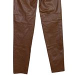 ZARA  Faux Leather Hi Elastic Waist Skinny Ankle Crop Pants Raw Hem XS Brown Photo 5