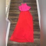 Jill Stuart Lovely Duo Gown
 red pink color block formal evening crepe dress Photo 7