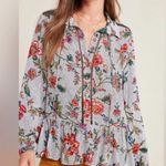 Maeve  Anthropologie Janie Floral Print Flounce Hem Shirt Top Long Sleeve Size 0 Photo 0