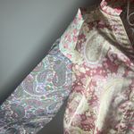 1.4.3. Story by Line Up Patchwork Vintage Style Floral Paisley Long Sleeve Ruffle Neck Satin Blouse Sz S Photo 2
