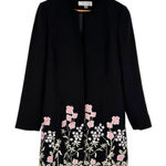 Tahari Longline Black Jacket with Floral Embroidery size 8 Long Sleeves Lined Photo 0