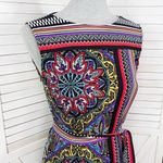 Premise Mosaic Multi Print Faux Wrap Belted Sleeveless Dress Multicolor Small Photo 4