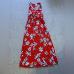 Japna  red floral maxi dress  small area at back and bottom elastic wais  long L Photo 13