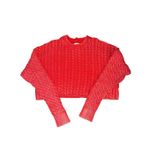 Aerie  Cotton Oversized Red Acid Wash Cropped Cable Knit Pullover Sweater Photo 3