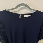 Loft  short sleeve detailed navy dress with waist tie in size M Photo 2