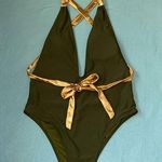 MERMAID SWIMWEAR deep V halter style low back high cut hips NEW size 2X Green Photo 0