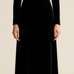 Onyx Nite Black Velvet Maxi Dress Faux Fur Trim Off Shoulder Long Sleeve 14 USA Photo 0