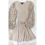 French Connection New  Tan Lace Sleeve Mini‎ Sweater Dress Pleated Holiday Party Photo 14