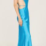 Alexis Lune Gown Womens Blue Sleeveless Cutout A-Line Maxi Satin Medium Photo 1