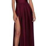 La Femme Plunge Neck A-Line Dark Berry Red Formal Evening Gown Size 14 NWT Photo 0