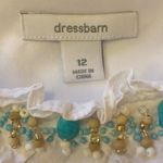 dressbarn Dress 12 White Sheath Mini Dress with Tiered Ruffles Beaded Neckline Photo 1