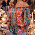 Hale Bob 100% Silk Floral Off Shoulder Cinch Waist Blouse S Photo 0
