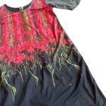 Volt Designs Rose Print Dress Stripe Back Colorful Stretch Size 3 Large Women's Pink Photo 4