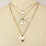 Boutique Letter A Hollowed Butterfly Heart Pendant Multilayered Chain Necklace  Photo 1