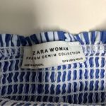 ZARA Off the Shoulder Mini Dress Or Tunic Blue & White Striped Pleated sz Small Photo 9