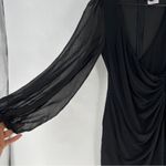 Rumor Womens‎ Size M Black Mesh Sheer Balloon Long Sleeve Faux Wrap Mini Dress Size M Photo 3