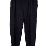 Rachel Zoe Black Linen Ankle Cargo Taper Cuff Pants Size 2 Zipper Stretch Photo 0