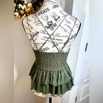 Free People One Adelia Lace Double Ruffle Lace Top in Olive Sparrow Sz L π Photo 4