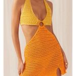 Peppermayo  Heaven Crochet Cutout Mini Dress Orange Yellow Lightweight Size Large Photo 2