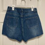 Romwe Medium Wash Distressed Ripped High Rise Raw Hem Denim Shorts Photo 6