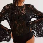 Free People NEW Black Lace Flare Sleeve Bodysuit Better With Time Medium Goth Photo 15