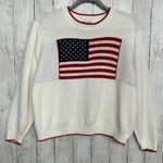 Vintage Carly Blake American Flag USA Ribbed Hem Crew Neck Sweater Large Red Photo 1