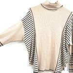 Miss Me  Size Small Sweater Cream Black Stripe Turtleneck Batwing‎ Oversized Knit Photo 2