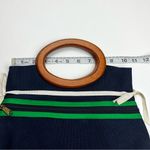 Banner House Navy Blue Kelly Green Wood Handle Canvas Vintage Bermuda Bag FLAW Photo 3